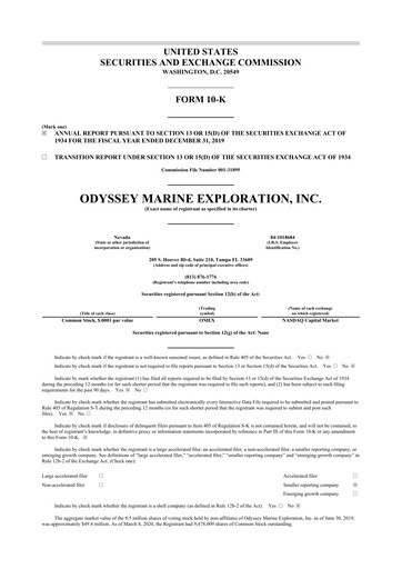 Thumbnail Odyssey Marine Exploration 10-K Annual Report 2019