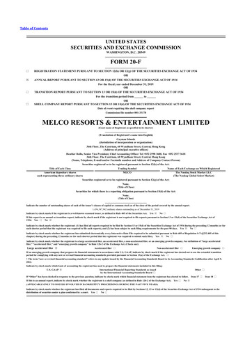 Thumbnail Melco Resorts & Entertainment 20-F Annual Report 2019