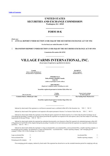 Vorschaubild Village Farms International 10-K Jahresbericht 2019