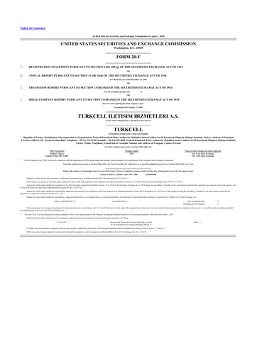 Thumbnail Turkcell 20-F Annual Report 2019