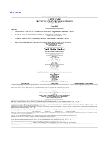 Thumbnail Gold Fields
 20-F Annual Report 2019