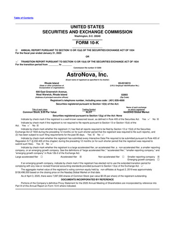 Thumbnail AstroNova, Inc. 10-K Annual Report 2020