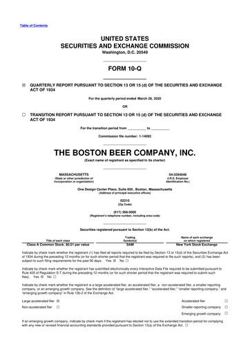 Vorschaubild Boston Beer Company 10-Q Quartalsbericht 2020 