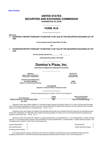 Thumbnail Domino's Pizza 10-Q Quarterly Report FY2020 