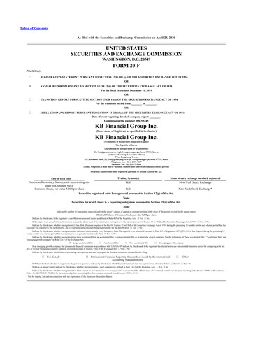 Thumbnail KB Financial Group 20-F Annual Report 2019