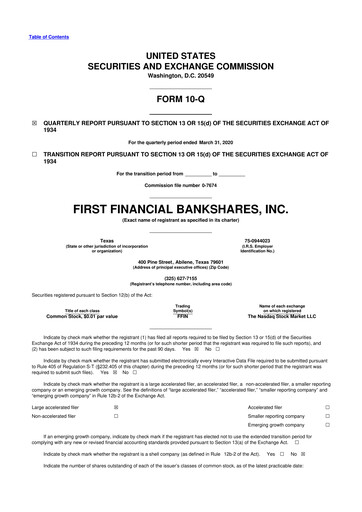 Thumbnail First Financial Bankshares 10-Q Quarterly Report FY2019 