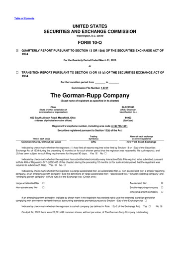 Thumbnail Gorman-Rupp 10-Q Quarterly Report FY2020 