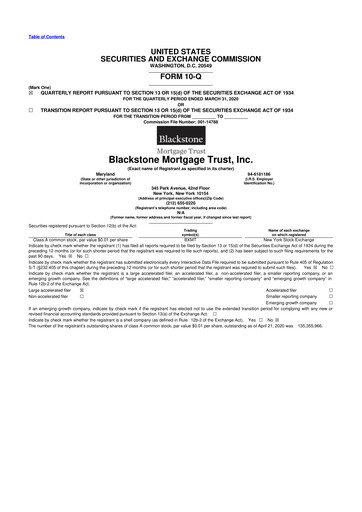 Miniature Blackstone Mortgage Trust
 10-Q Rapport trimestriel 2020 