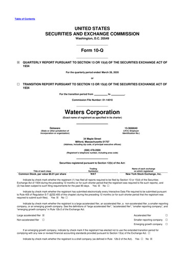 Thumbnail Waters Corporation 10-Q Quarterly Report FY2020 