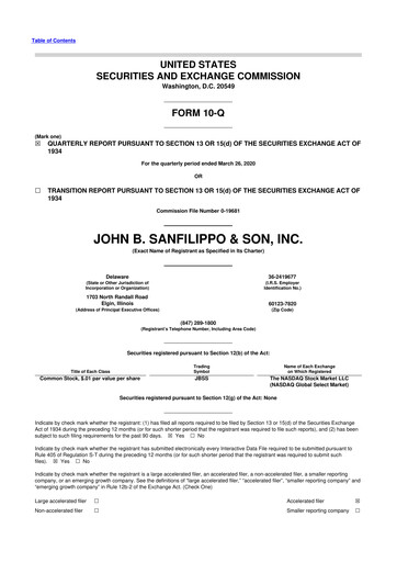 Thumbnail John B. Sanfilippo & Son 10-Q Quarterly Report FY2020 