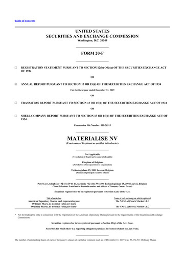 Thumbnail Materialise NV 20-F Annual Report 2019