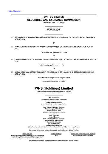 Miniature WNS 20-F Rapport annuel 