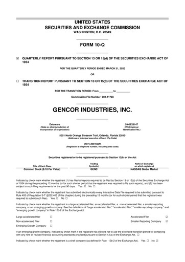 Thumbnail Gencor Industries
 10-Q Quarterly Report FY2020 