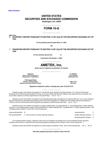 Thumbnail Ametek 10-Q Quarterly Report FY2020 