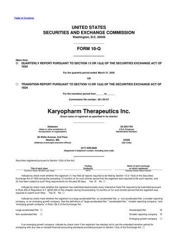 Thumbnail Karyopharm Therapeutics
 10-Q Quarterly Report FY2020 