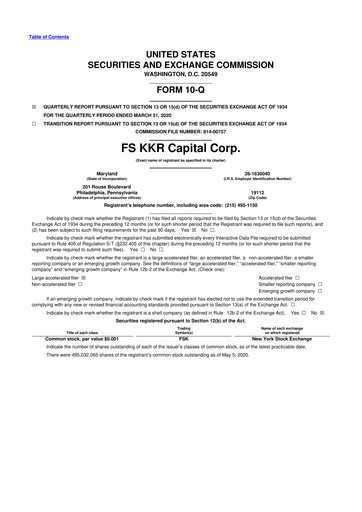Thumbnail FS KKR Capital
 10-Q Quarterly Report FY 
