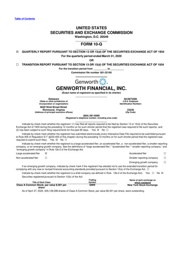 Thumbnail Genworth Financial
 10-Q Quarterly Report FY2020 