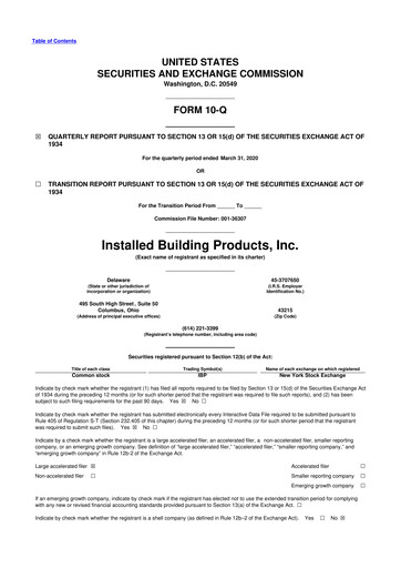 Thumbnail Installed Building Products 10-Q Quarterly Report FY2020 