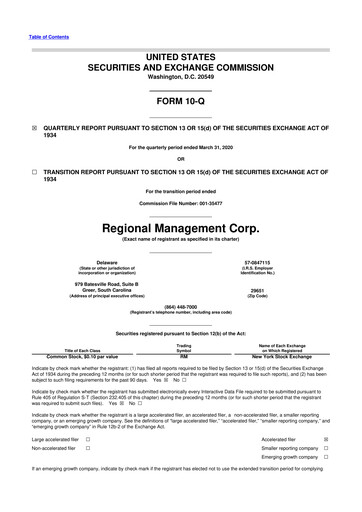 Thumbnail Regional Management Corp.
 10-Q Quarterly Report FY2020 