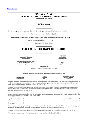 Vorschaubild Galectin Therapeutics 10-Q Quartalsbericht 2020 