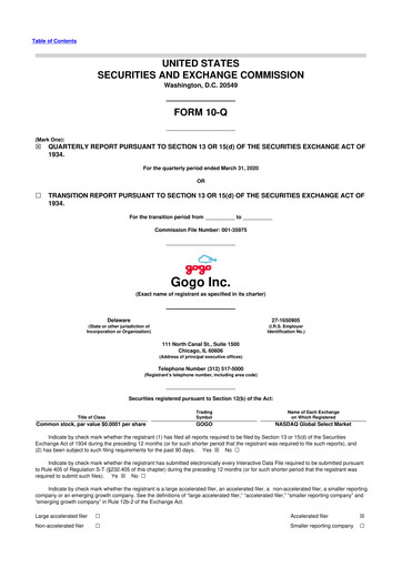 Vorschaubild Gogo Inflight Internet
 10-Q Quartalsbericht 2020 