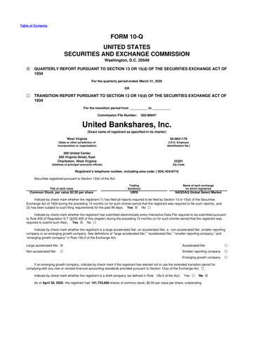 Thumbnail United Bankshares 10-Q Quarterly Report FY2020 