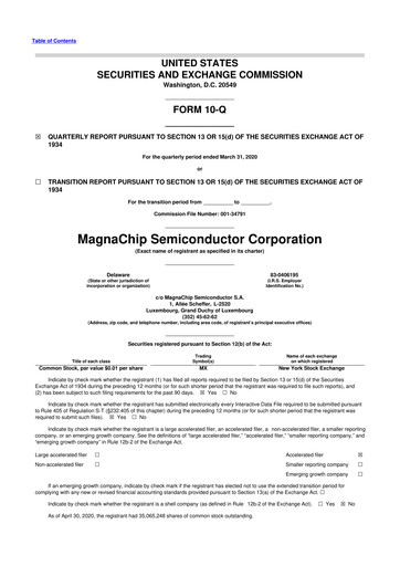 Miniature Magnachip Semiconductor 10-Q Rapport trimestriel 2020 