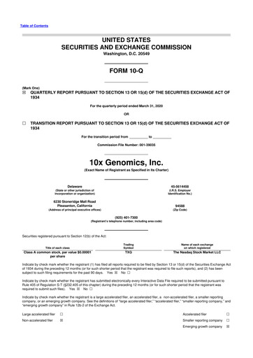 Miniature 10x Genomics
 10-Q Rapport trimestriel 2020 