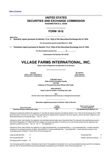 Vorschaubild Village Farms International 10-Q Quartalsbericht 2020 