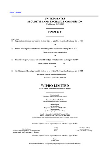 Thumbnail Wipro 20-F Annual Report 2020