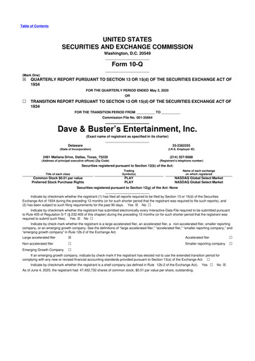 Miniature Dave & Buster's
 10-Q Rapport trimestriel 2020 