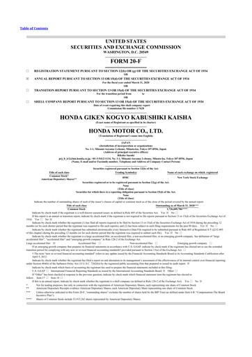 Thumbnail Honda 20-F Annual Report 2020