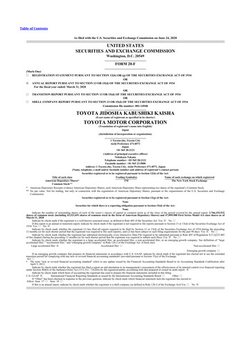 Thumbnail Toyota 20-F Annual Report 2020