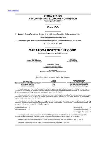 Thumbnail Saratoga Investment 10-Q Quarterly Report FY 