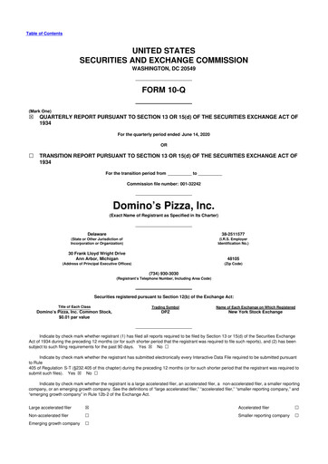 Thumbnail Domino's Pizza 10-Q Quarterly Report FY2020 