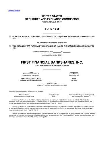 Thumbnail First Financial Bankshares 10-Q Quarterly Report FY2020 