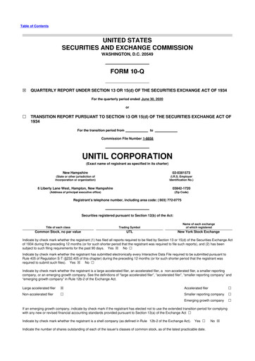 Miniature Unitil Corporation
 10-Q Rapport trimestriel 2020 