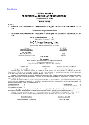 Thumbnail HCA Healthcare 10-Q Quarterly Report FY2020 