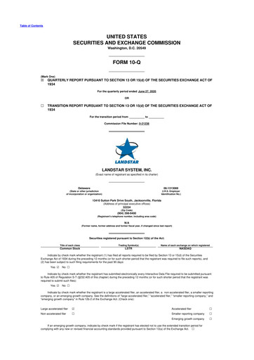 Miniature Landstar System
 10-Q Rapport trimestriel 2020 