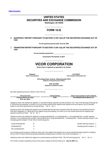 Thumbnail Vicor
 10-Q Quarterly Report FY2020 