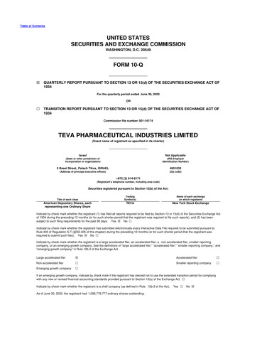Thumbnail Teva Pharmaceutical Industries 10-Q Quarterly Report FY2020 