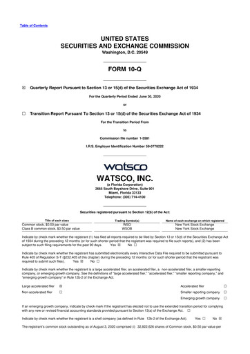 Thumbnail Watsco
 10-Q Quarterly Report FY2020 