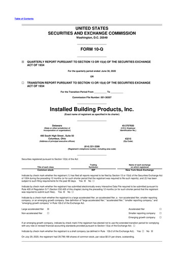 Thumbnail Installed Building Products 10-Q Quarterly Report FY2020 