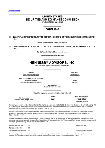Thumbnail Hennessy Advisors 10-Q Quarterly Report FY2020 