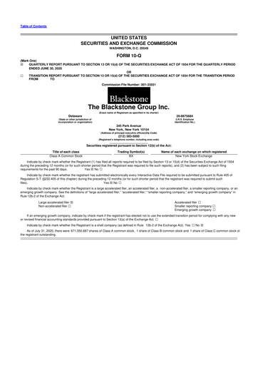 Miniature Blackstone Group 10-Q Rapport trimestriel  