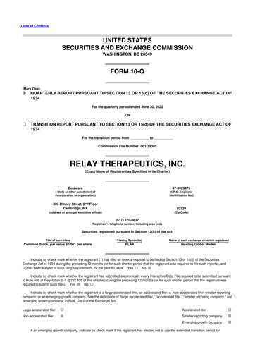 Thumbnail Relay Therapeutics 10-Q Quarterly Report FY 