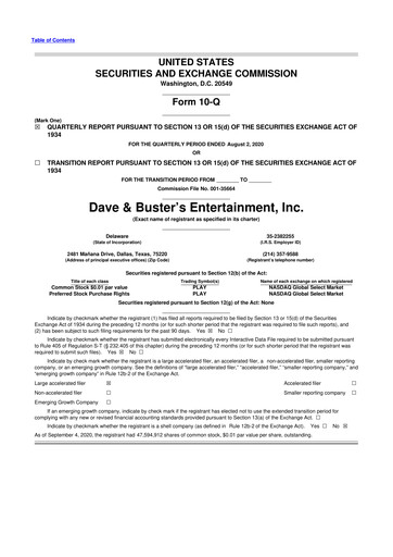 Miniature Dave & Buster's
 10-Q Rapport trimestriel 2020 