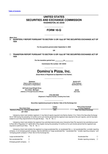Thumbnail Domino's Pizza 10-Q Quarterly Report FY2020 