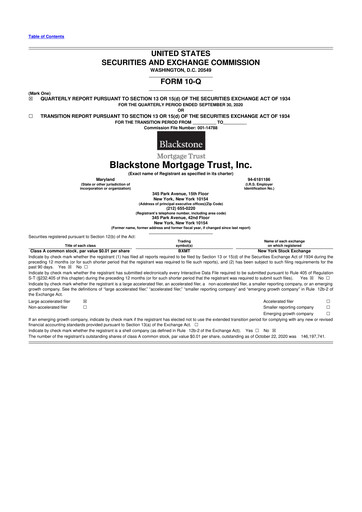 Miniature Blackstone Mortgage Trust
 10-Q Rapport trimestriel 2020 