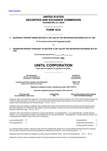 Miniature Unitil Corporation
 10-Q Rapport trimestriel 2020 